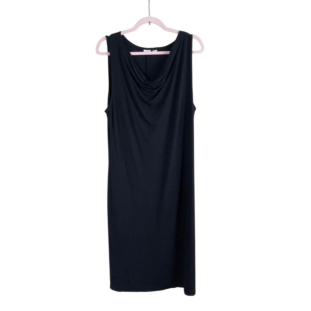 Bryn Walker Black Cowl Neck Sleeveless Shift Dress Medium Side Slit Jersey Midi